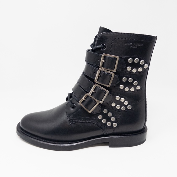 Yves Saint Laurent Black Leather Ranger Boots size 37 EU - Picture 1 of 7